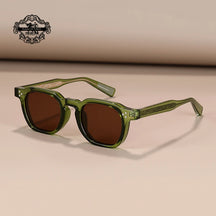 Óculos retrô quadrado verde com armação e lentes marrons polarizadas UV400

