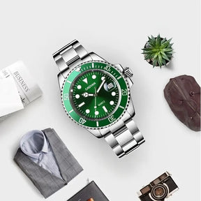 Relógio masculino CADVAN verde com mostrador romano e pulseira metálica