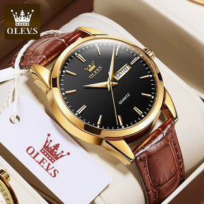 Relógio OLEVS Ouro Preto masculino com pulseira de couro