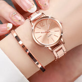 Relógio feminino rosa com pulseira elegante e mostrador minimalista