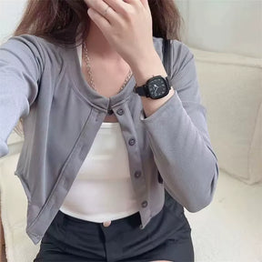 Relógio feminino preto quadrado com pulseira silicone e mostrador clean