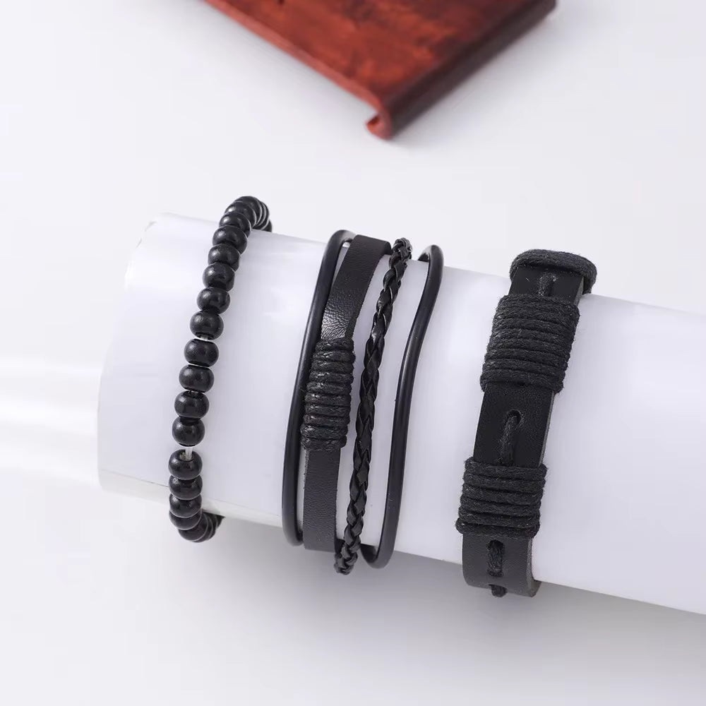 Conjunto relógio Geneva Moonbiffy preto com pulseiras elegantes em PU