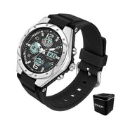 Relógio SANDA preto prateado com mostrador digital e pulseira silicone.