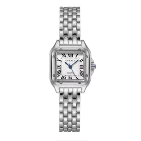 Relógio feminino GREALY prata com mostrador romano e pulseira aço inox.