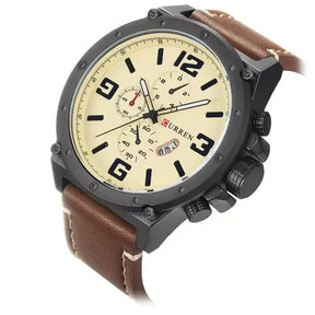 Relógio Curren masculino bege com pulseira marrom sofisticada