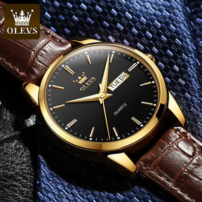 Relógio OLEVS Ouro Preto masculino com pulseira de couro