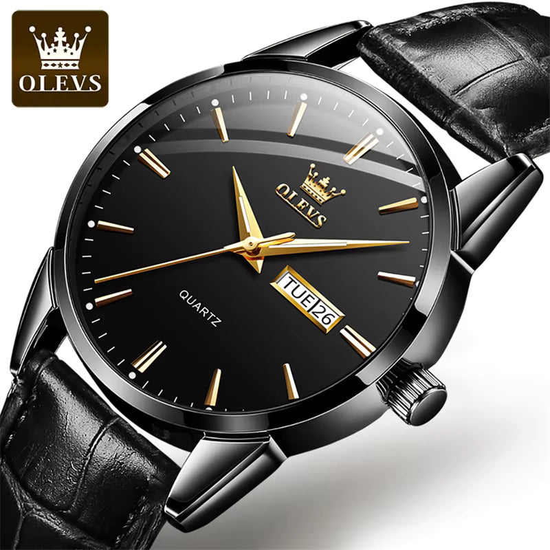 Relógio OLEVS Preto masculino com pulseira de couro