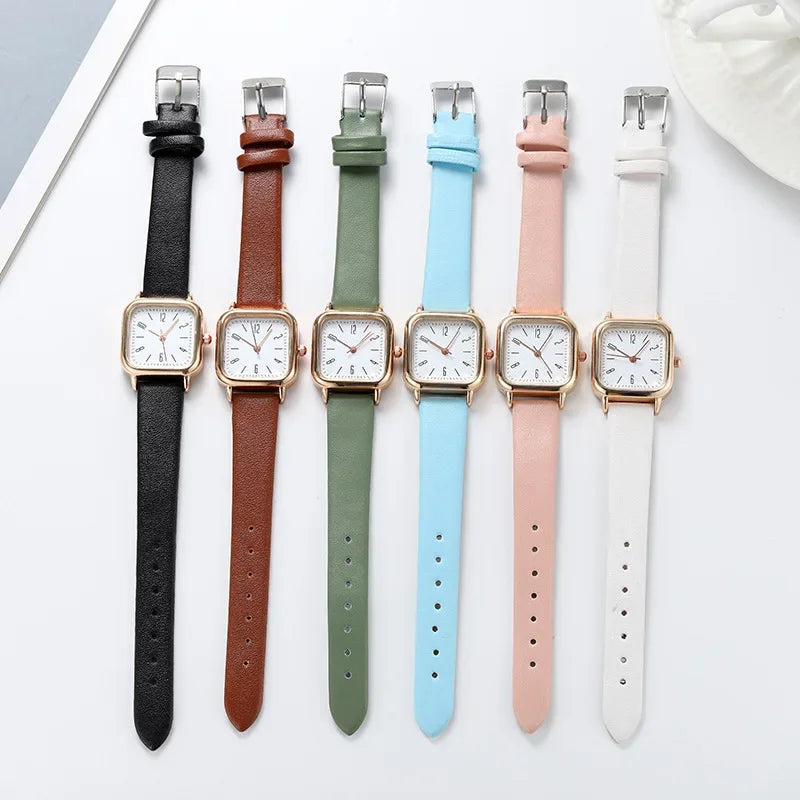 Relógio feminino minimalista com pulseira de couro marrom e mostrador branco