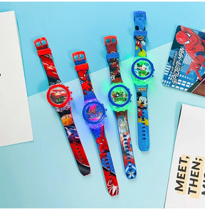 Relógio de desenho animado infantil com Flash Light, Relógios infantis, Meninos, Meninas, Estudante, Tubarão, Mickey, Presentes, Frete Grátis, Homem-Aranha
