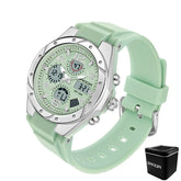 Relógio SANDA verde com mostrador digital e pulseira silicone.