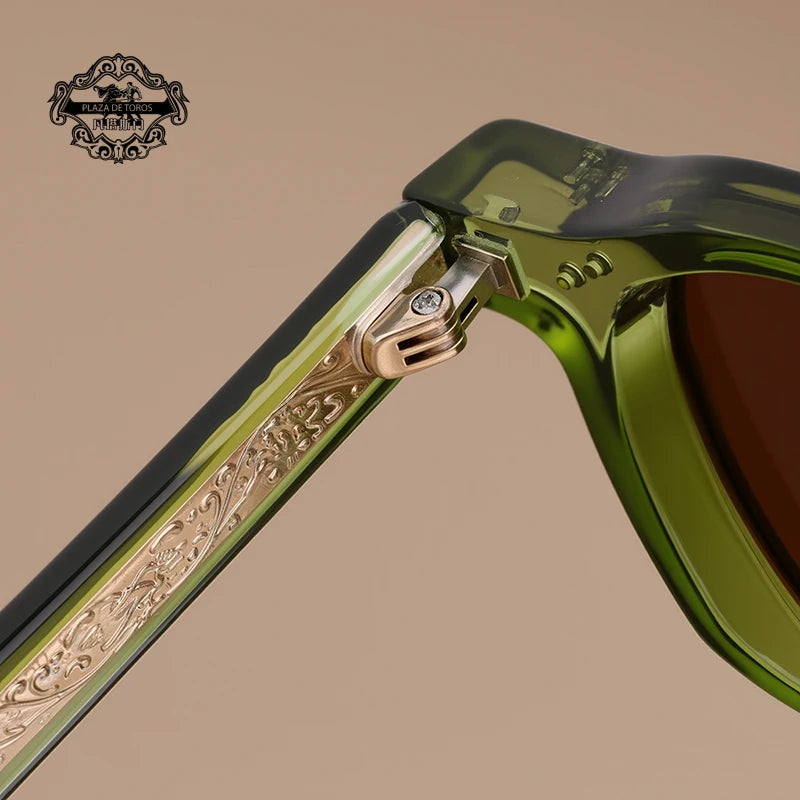 Óculos retrô quadrado verde com armação e lentes marrons polarizadas UV400

