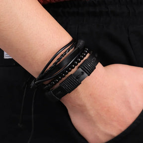 Conjunto relógio Geneva Moonbiffy preto com pulseiras elegantes em PU
