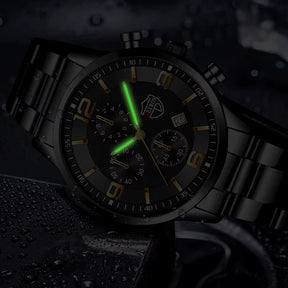 Relógio masculino DEYROS preto com mostrador azul e pulseira de aço inox resistente
