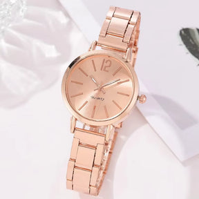 Relógio feminino rosa com pulseira elegante e mostrador minimalista