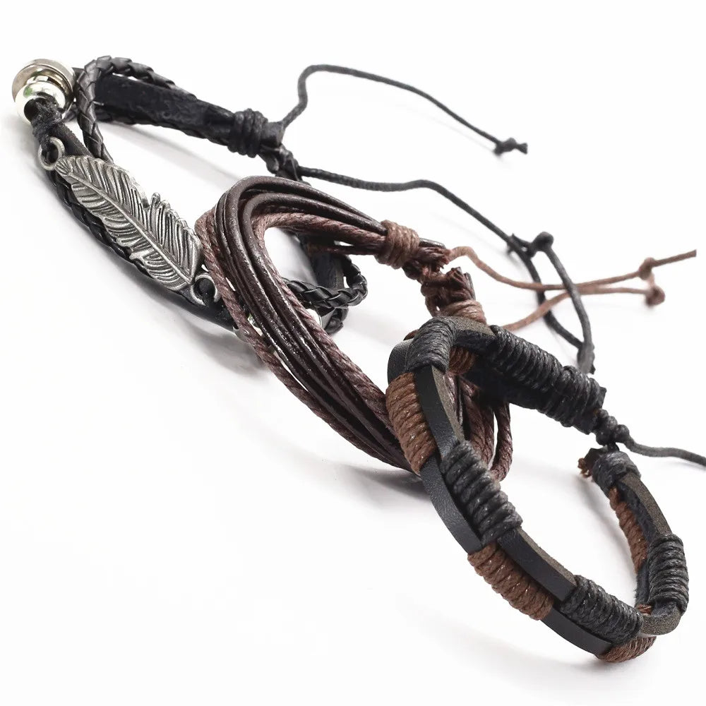 Kit 3 Pulseiras Masculinas de Couro Estilo Versátil