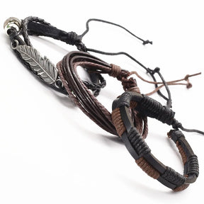 Kit 3 Pulseiras Masculinas de Couro Estilo Versátil