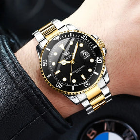 Relógio Masculino Subversive aço inoxidável dourado prateado mostrador preto elegante resistente água