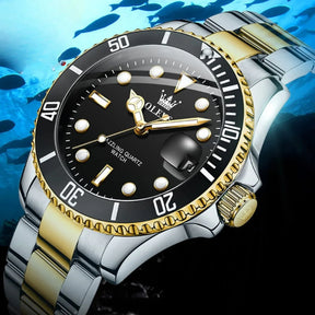 Relógio Masculino Subversive aço inoxidável dourado prateado mostrador preto elegante resistente água