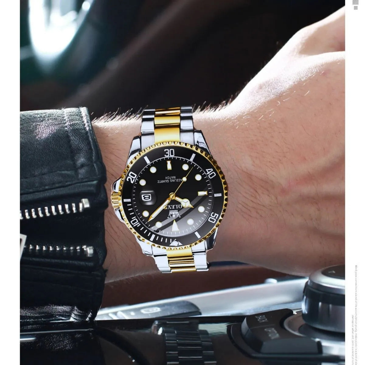 Relógio Masculino Subversive aço inoxidável dourado prateado mostrador preto elegante resistente água