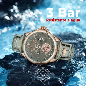 Relógio masculino rosé gold inspirado em Da Vinci com pulseira de couro legítimo
