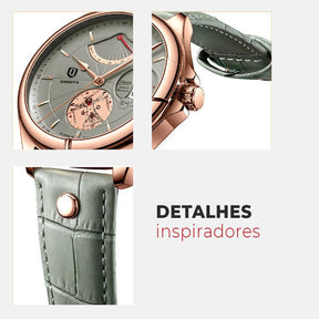 Relógio masculino rosé gold inspirado em Da Vinci com pulseira de couro legítimo