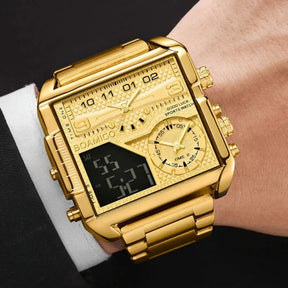 Relógio masculino premium banhado a ouro com fecho resistente e design moderno