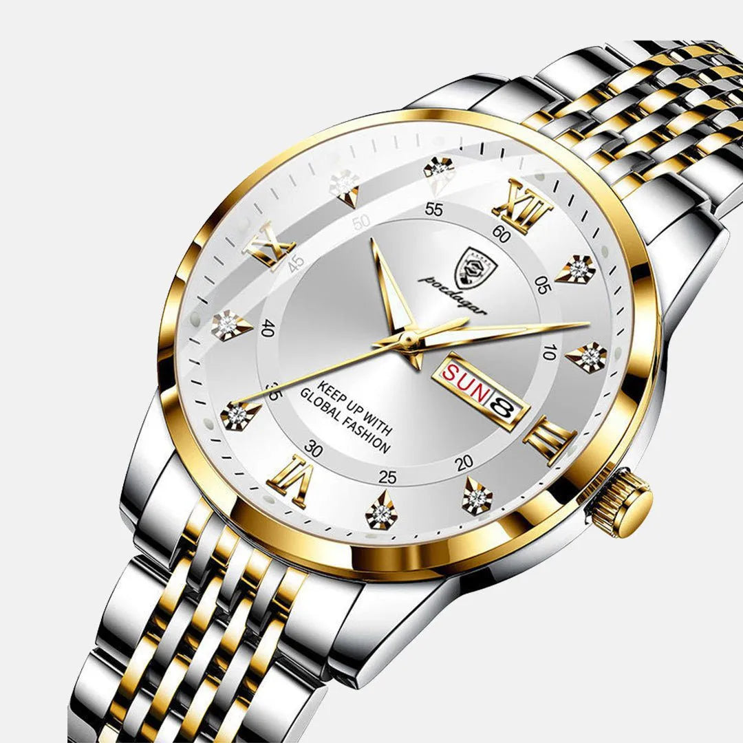 Relógio masculino visor prata com pulseira inox e zircônias cravejadas