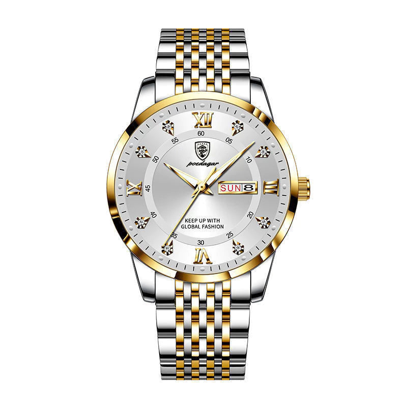 Relógio masculino visor prata com pulseira inox e zircônias cravejadas