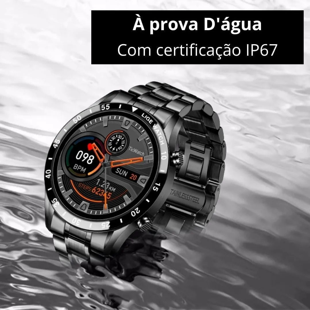 Smartwatch Modern Iron prata com pulseira de aço inoxidável e display digital