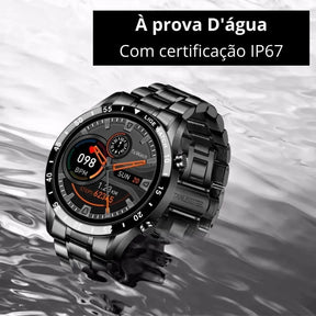 Smartwatch Modern Iron prata com pulseira de aço inoxidável e display digital