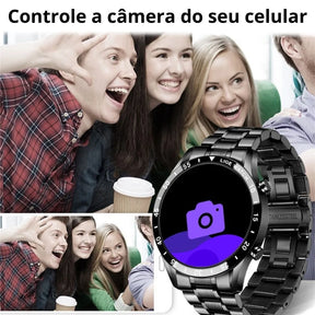 Smartwatch Modern Iron prata com pulseira de aço inoxidável e display digital