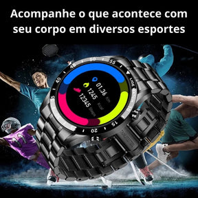 Smartwatch Modern Iron prata com pulseira de aço inoxidável e display digital