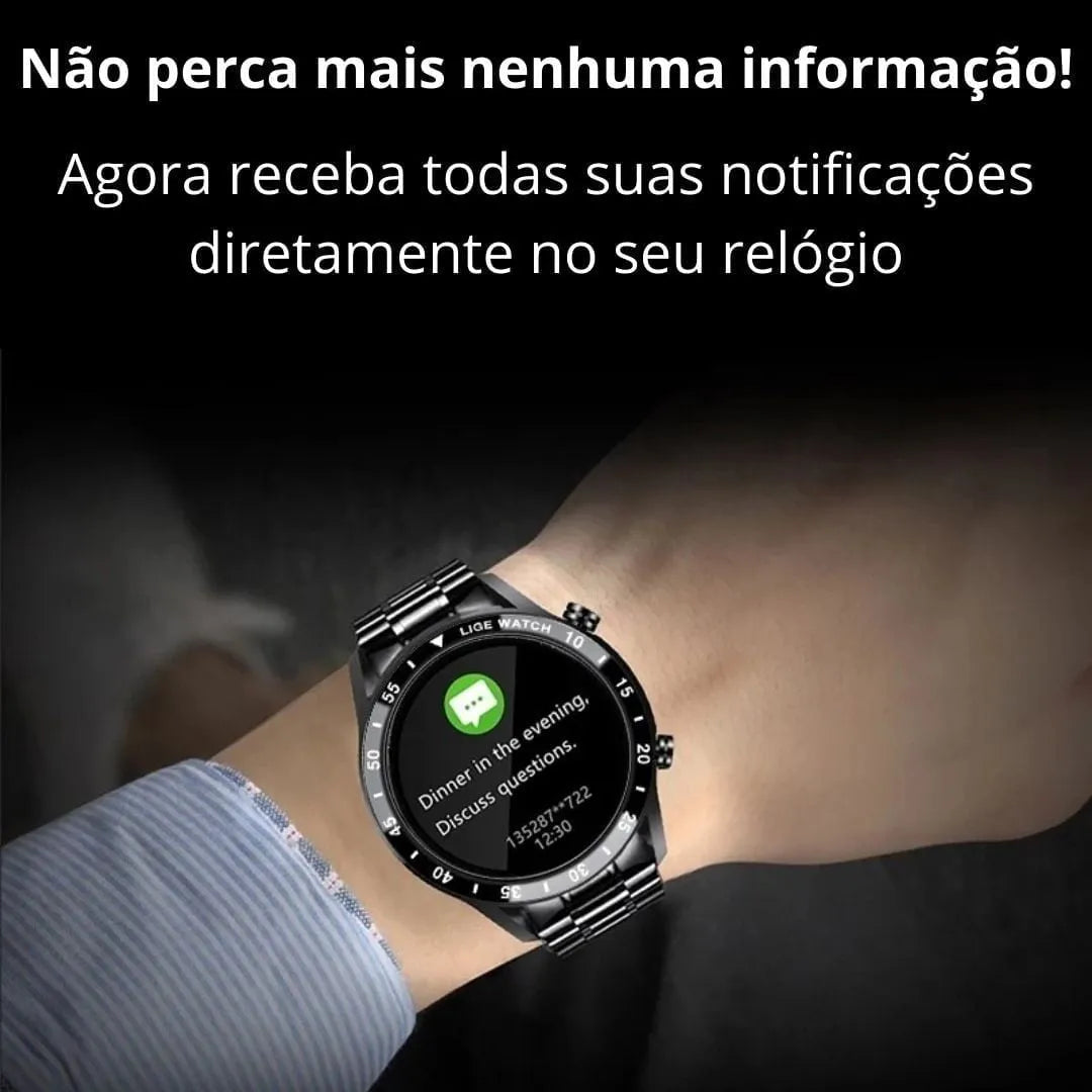 Smartwatch Modern Iron prata com pulseira de aço inoxidável e display digital