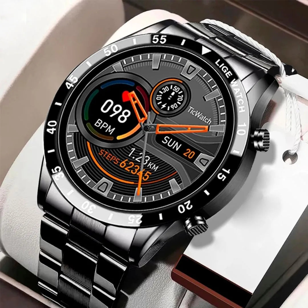 Smartwatch Modern Iron prata com pulseira de aço inoxidável e display digital