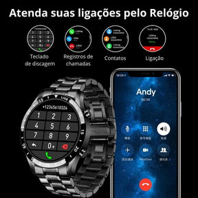 Smartwatch Modern Iron prata com pulseira de aço inoxidável e display digital