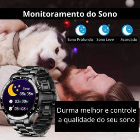 Smartwatch Modern Iron prata com pulseira de aço inoxidável e display digital