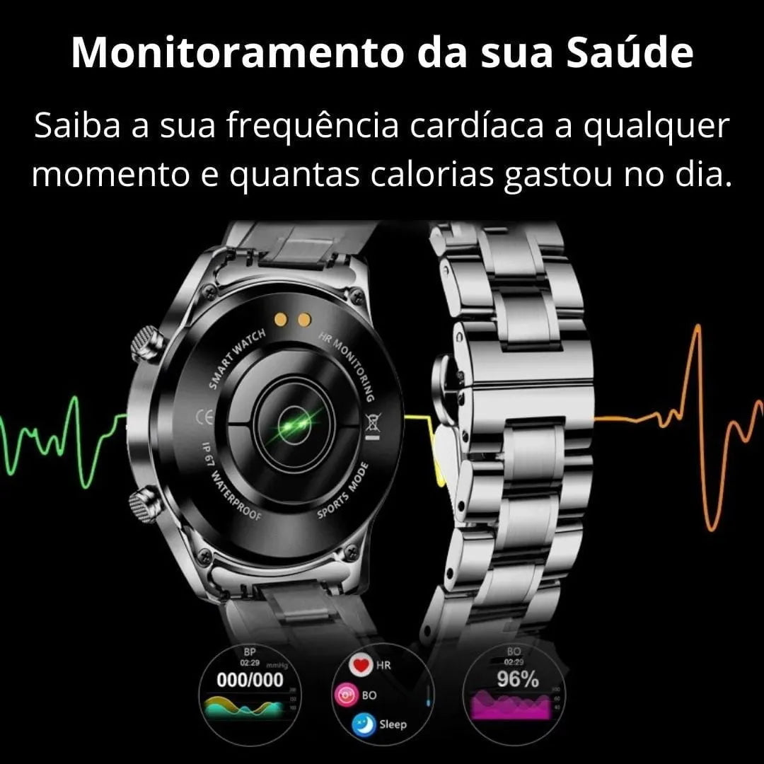 Smartwatch Modern Iron prata com pulseira de aço inoxidável e display digital